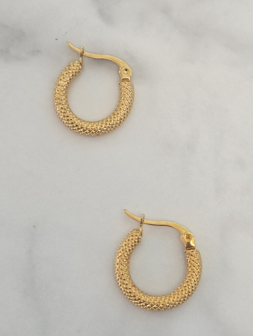 Gold Hoop Earrings Stainless Steel High Polish Diamond Cut Petite Thick Cute New